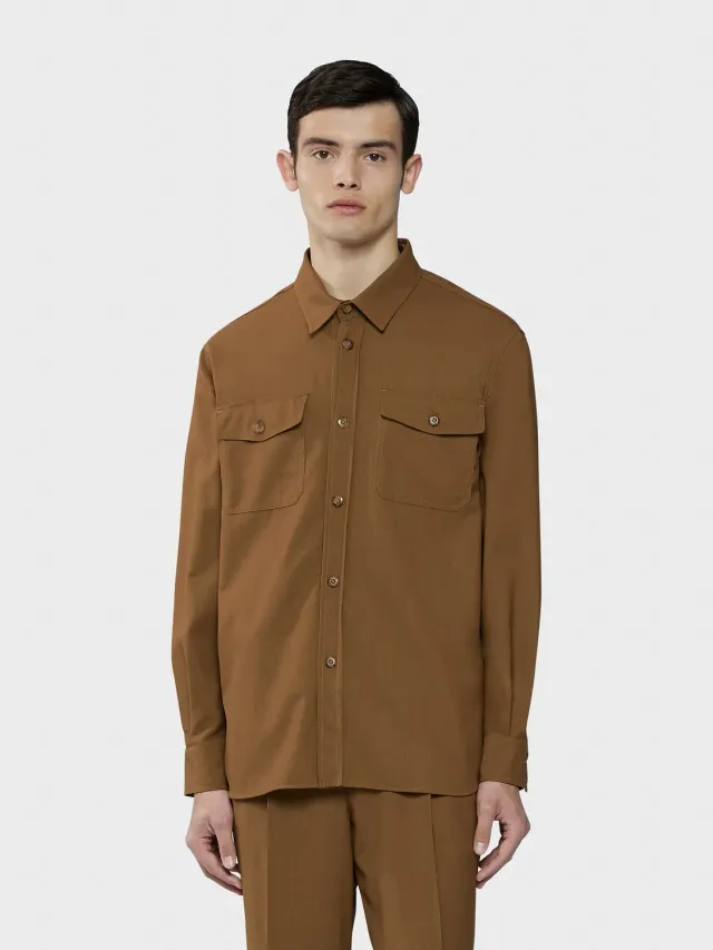 Caruso Houdini overshirt lana marrone tropical uomo