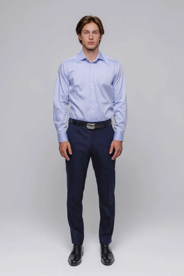Alain Delon Slim Fit camicia azzurra pois cotone