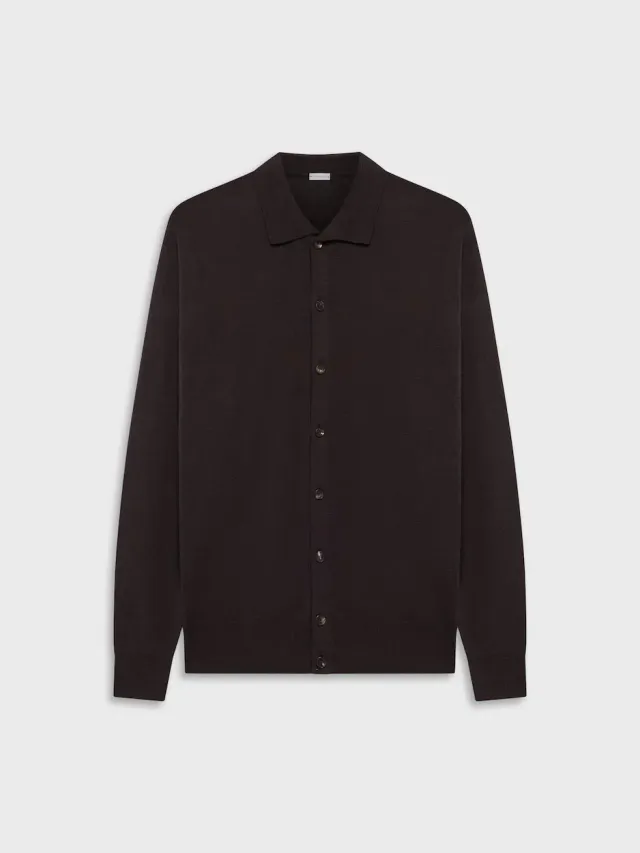 Caruso polo cardigan seta cotone marrone