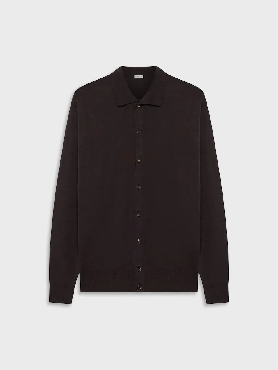 Caruso polo cardigan seta cotone marrone