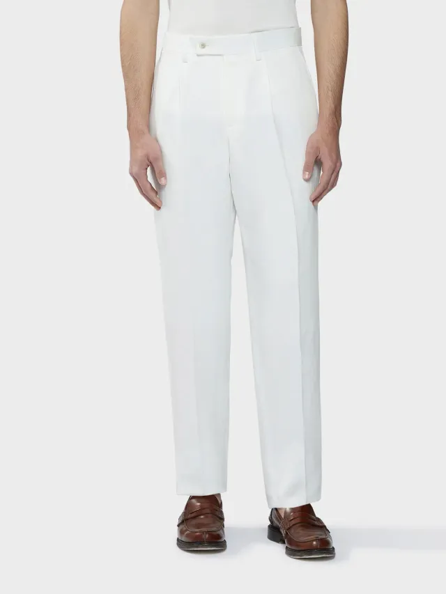 Caruso Pantalone Cotone Lino Seta Bianco Piega