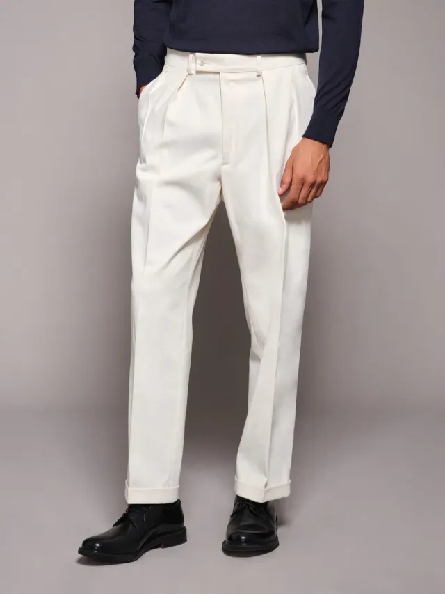 Caruso Norma Pantalone vita alta gabardina bianco cotone