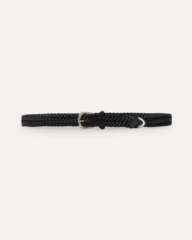 Lardini cintura cuoio intrecciato nero 25 mm fibbia ottone