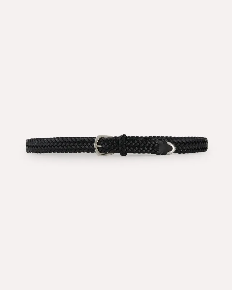 Lardini cintura cuoio intrecciato nero 25 mm fibbia ottone