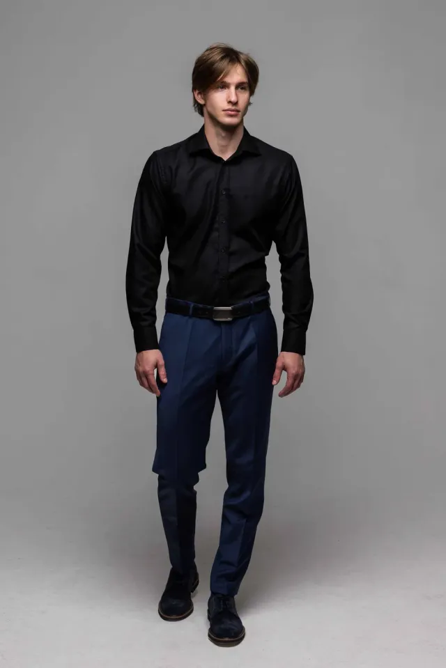 Alain Delon Camicia Nera Extra Slim Fit Business