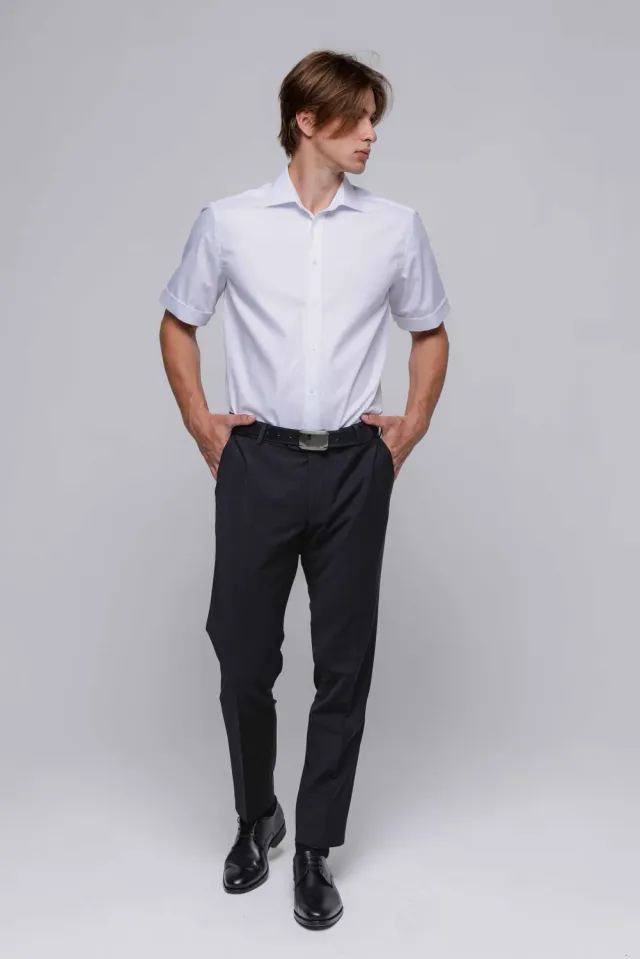 Alain Delon camicia bianca slim fit manica corta cotone