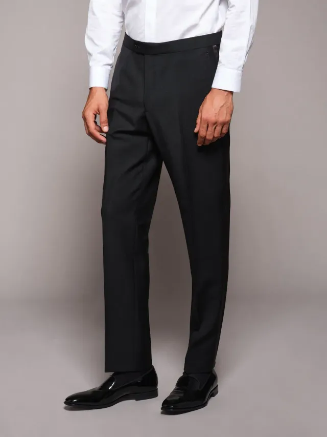 Caruso pantalone smoking slim in lana mohair nero