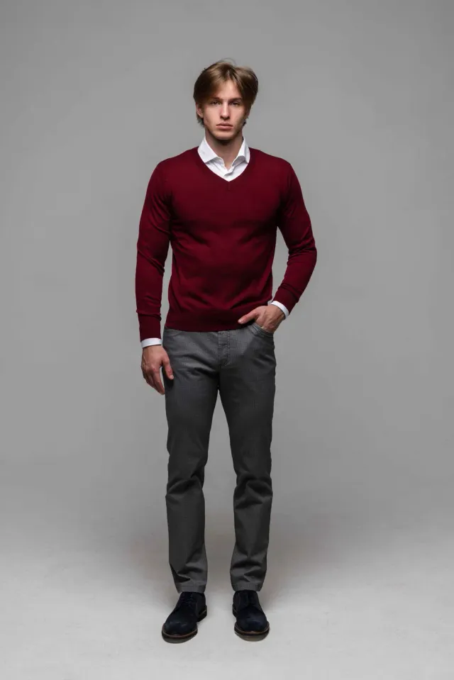 Alain Delon maglione lana bordeaux scollo a V