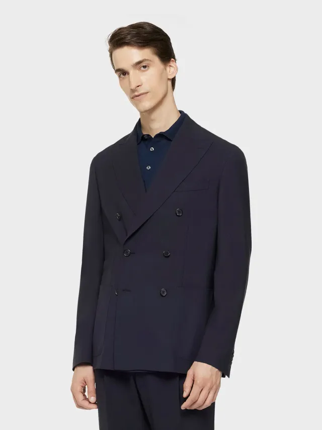 Caruso Butterfly giacca doppiopetto lana blu navy