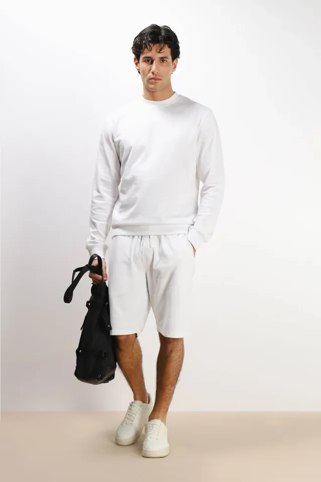 Sonny Bono Bermuda Felpa Basic Bianco in Cotone