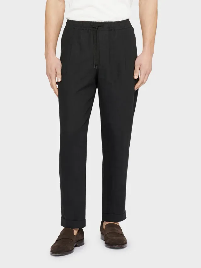 Caruso Norma pantalone lino nero con coulisse
