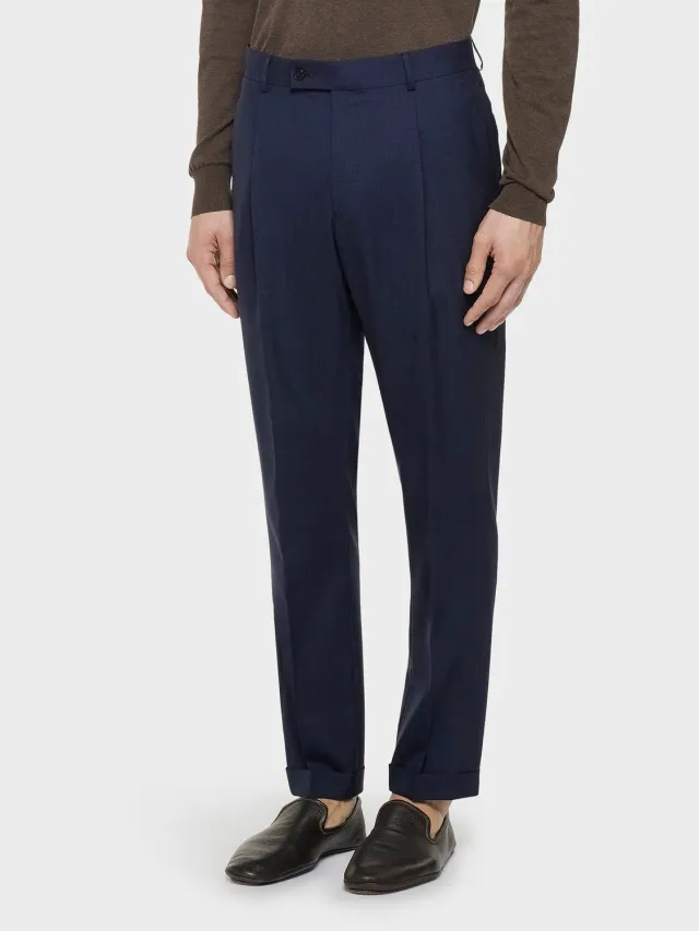 Caruso pantalone in lana blu una pince
