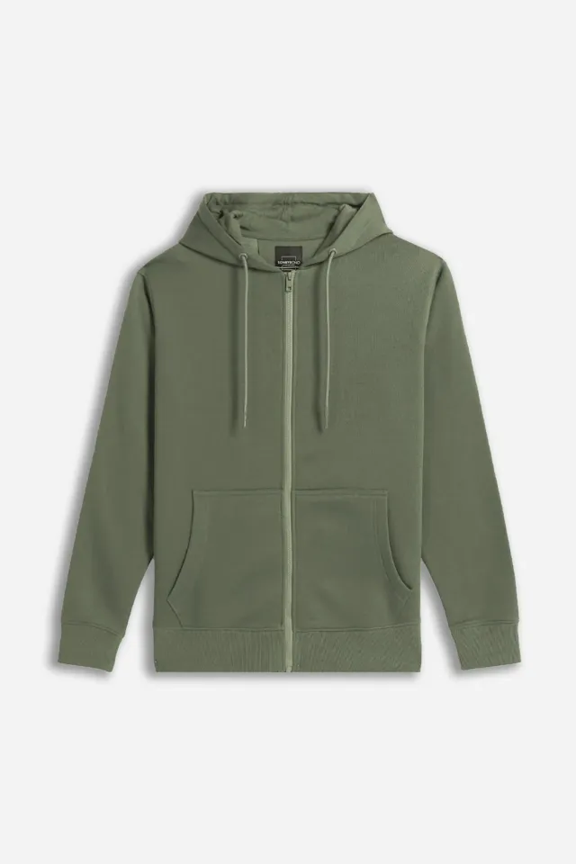Sonny Bono Basic felpa full zip verde militare cappuccio