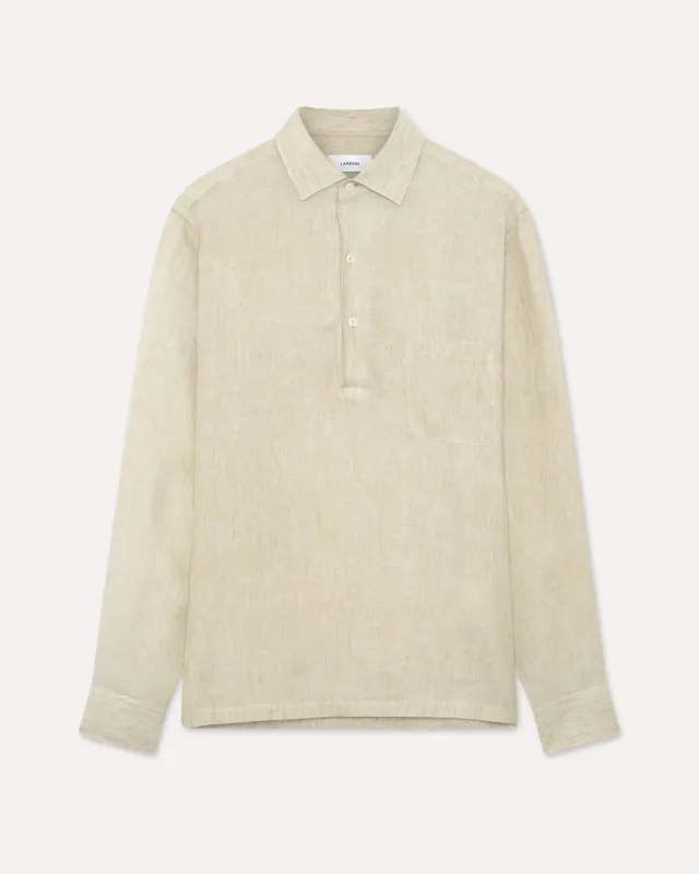 Lardini Camicia Polo Lino Delavé Beige Salvia Boxy