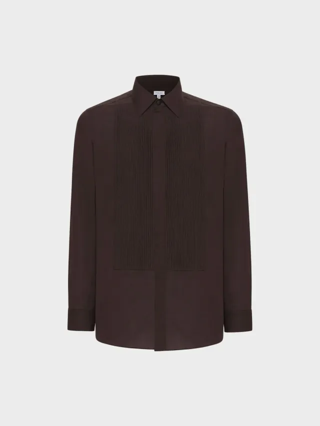 Caruso camicia cerimonia cotone marrone plastron slim