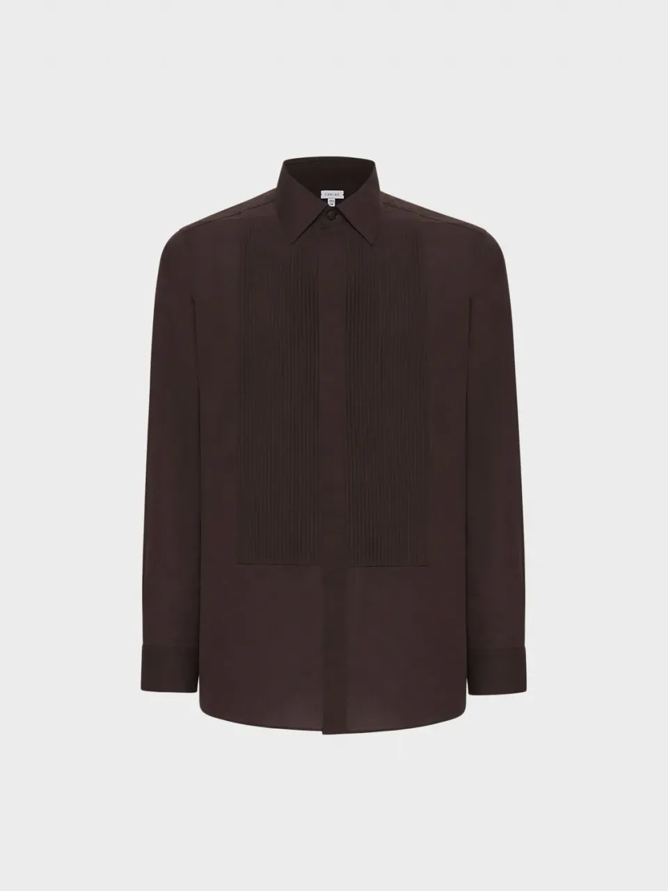Caruso camicia cerimonia cotone marrone plastron slim