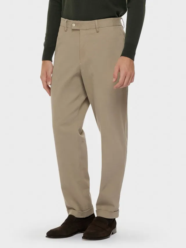 Caruso Norma pantalone cotone stretch sabbia flat front