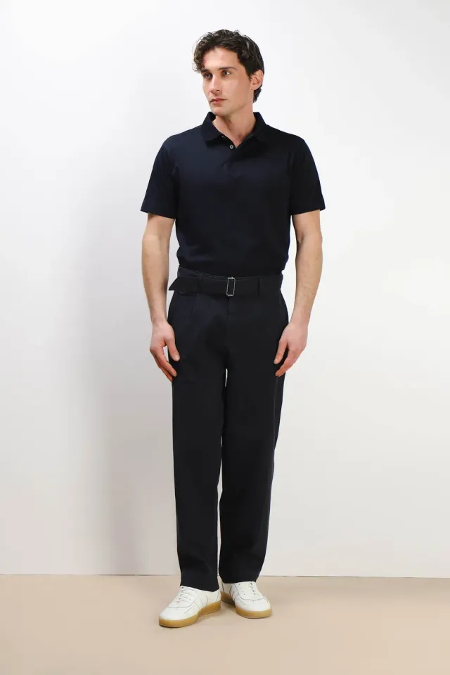 Sonny Bono pantalone chino doppia pence bleu con cinturino