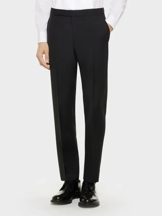 Caruso Norma pantalone lana mohair flat front nero