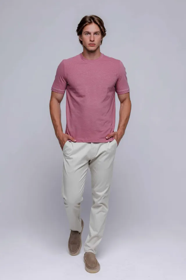 Alain Delon T-Shirt Uomo Rosa in Lino Manica Corta M-XXXL