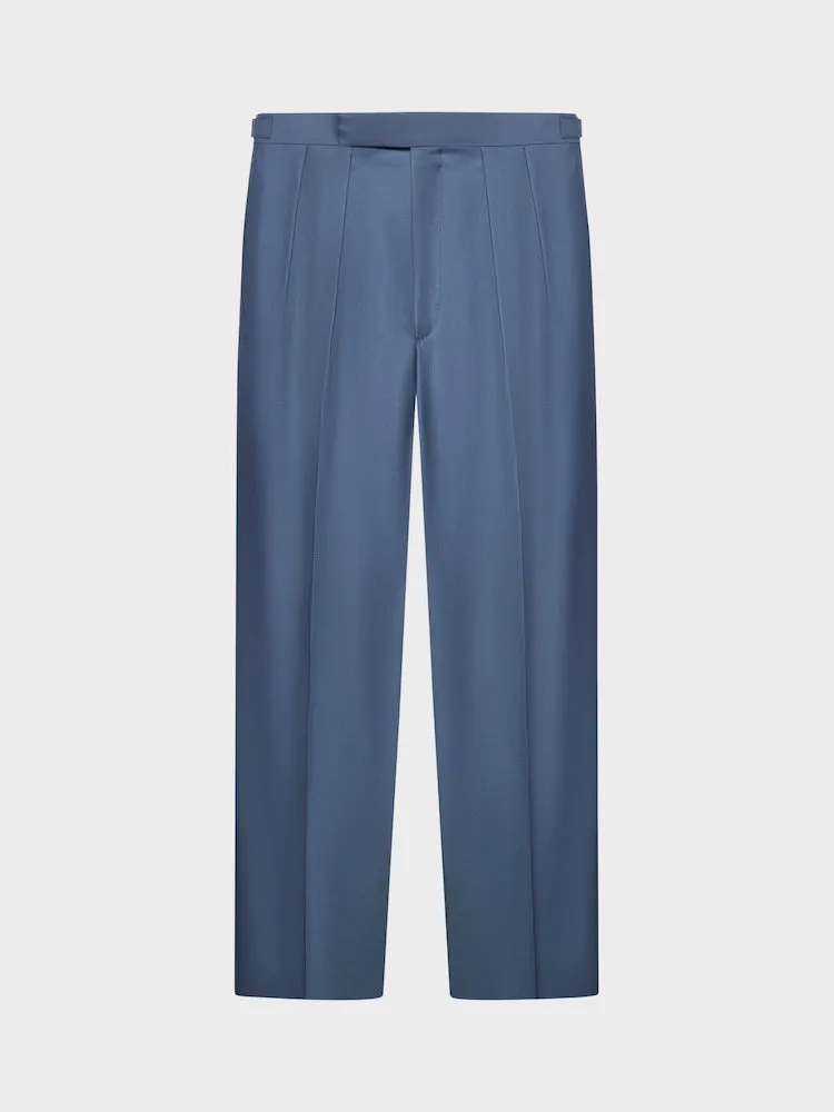 Caruso pantalone vita alta lana blu doppia pince uomo