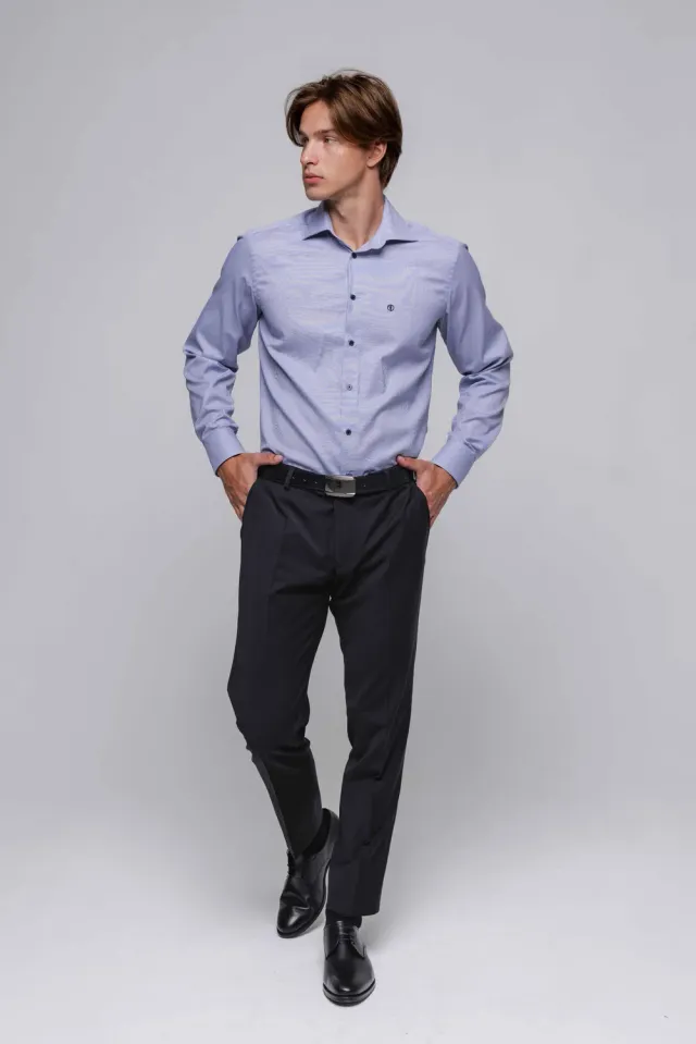Alain Delon camicia extra slim blu-bianca micro fantasia